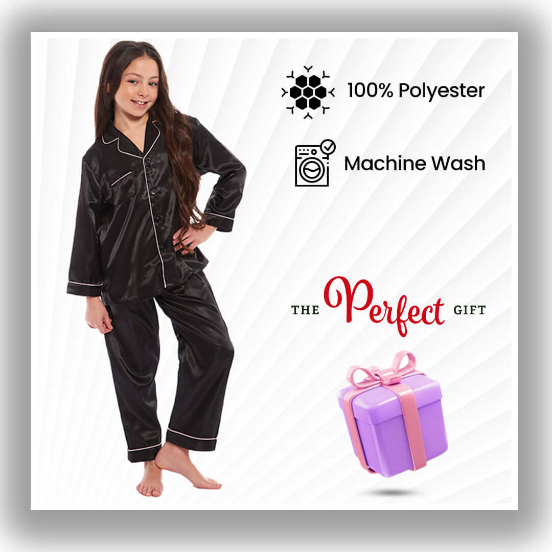 Daisy Dreamer Girls Satin Silk Pyjama Set Long Sleeve Button Down Sleepwear Luxurious – product image 3 of 10