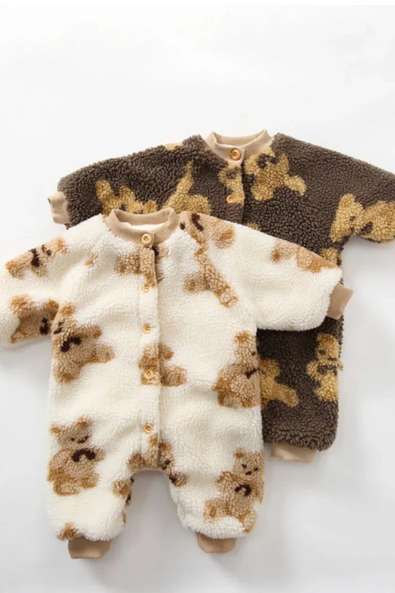 Bear Fleece Romper Cream or Brown – product image 1 of 9