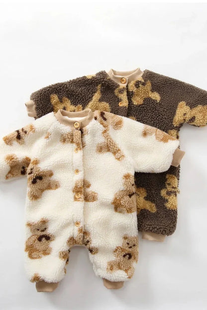 Bear Fleece Romper Cream or Brown – product image 1 of 9