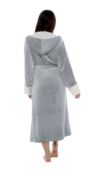 Daisy Dreamer Womens Shimmer Grey Fleece Dressing Gown With Sherpa Fur Hood Plush Flannel – product image 6 of 6