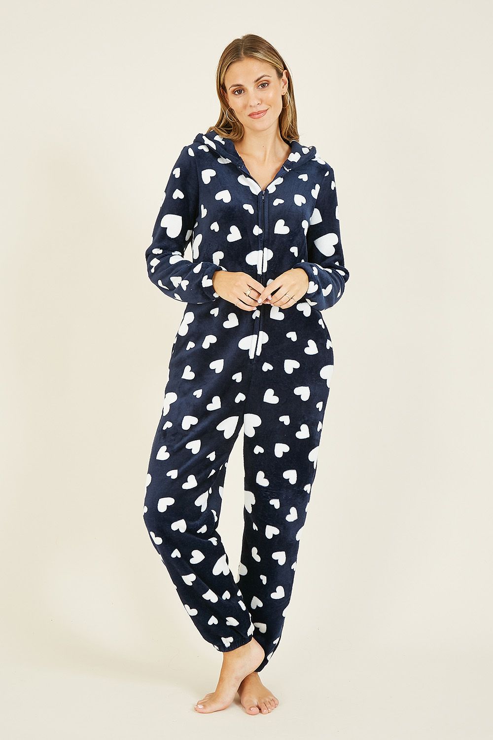 Yumi Navy Heart Super Soft Onesie With Pockets – product image 1