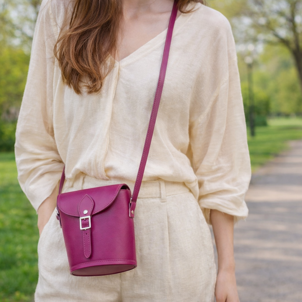 Handmade Leather Barrel Bag - Magenta – product image 2 of 5