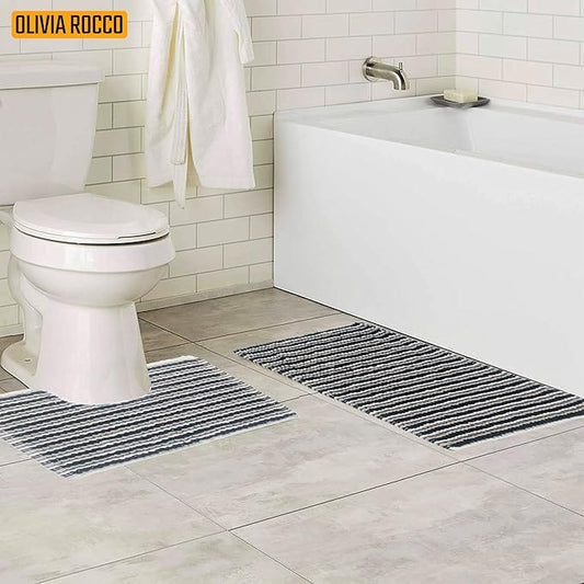 OLIVIA ROCCO Amalfi 2 Piece Bath Mat Set 100% Cotton Jumbo Plush Absorbent Pedestal Bath – product image 2 of 10