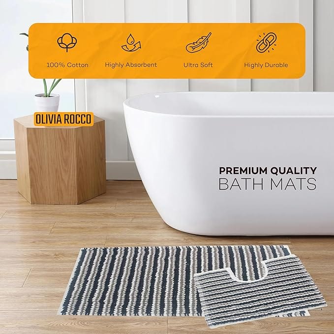 OLIVIA ROCCO Amalfi 2 Piece Bath Mat Set 100% Cotton Jumbo Plush Absorbent Pedestal Bath – product image 3 of 10