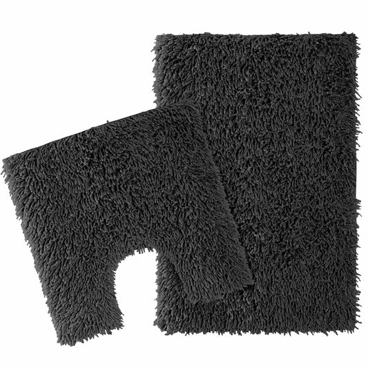 OLIVIA ROCCO Como 2 Piece Black Bath Mat And Pedestal Set Non Slip 100% Cotton Super Soft Easy-Care Home Essential – product image 1 of 5