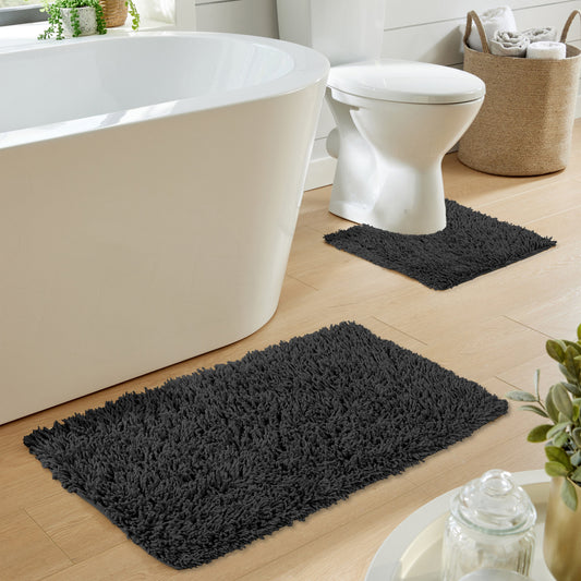 OLIVIA ROCCO Como 2 Piece Black Bath Mat And Pedestal Set Non Slip 100% Cotton Super Soft Easy-Care Home Essential – product image 2 of 5