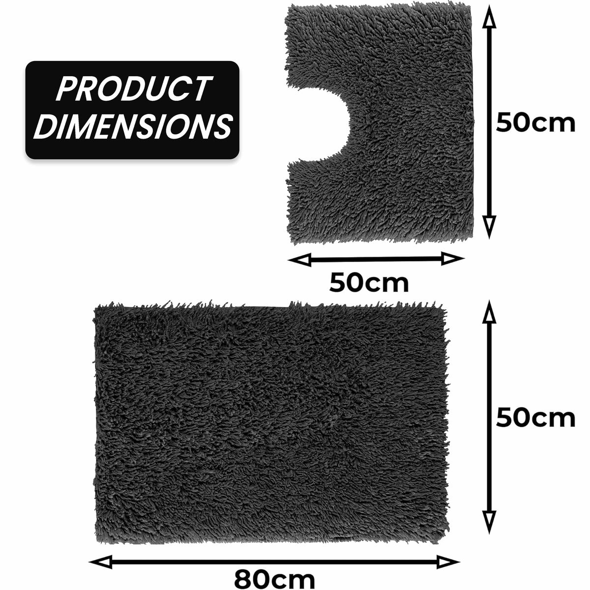 OLIVIA ROCCO Como 2 Piece Black Bath Mat And Pedestal Set Non Slip 100% Cotton Super Soft Easy-Care Home Essential – product image 4 of 5