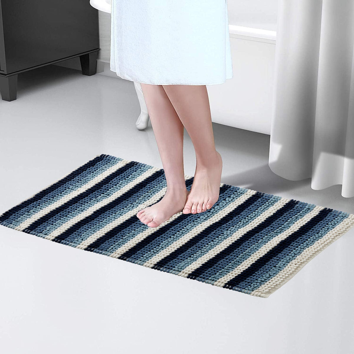 OLIVIA ROCCO Padstow Stripe Bathmat 50 x 80 cm Quick-Drying Anti-Slip Absorbent Durable – product image 5 of 10