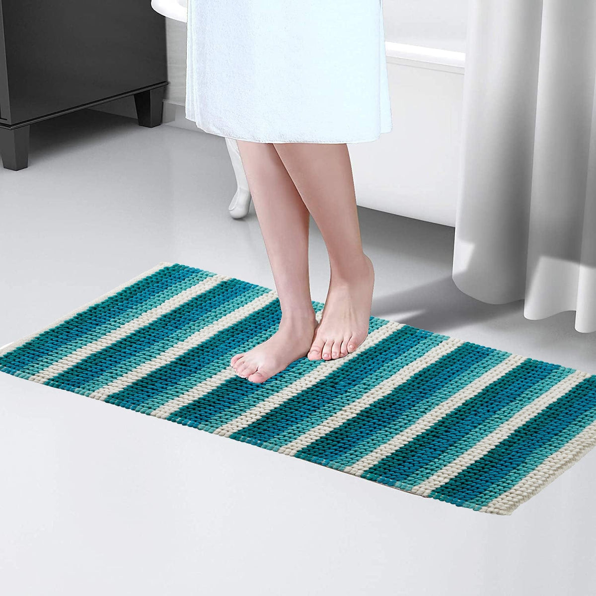 OLIVIA ROCCO Padstow Stripe Bathmat 50 x 80 cm Quick-Drying Anti-Slip Absorbent Durable – product image 3 of 14