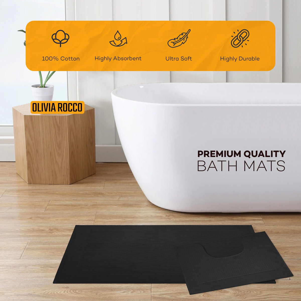 OLIVIA ROCCO Monaco 2 Piece Bath Mat And Pedestal Set Non Slip Water Absorbent 100% Cotton Easy-Care Hotel-Quality Textile – product image 2 of 10