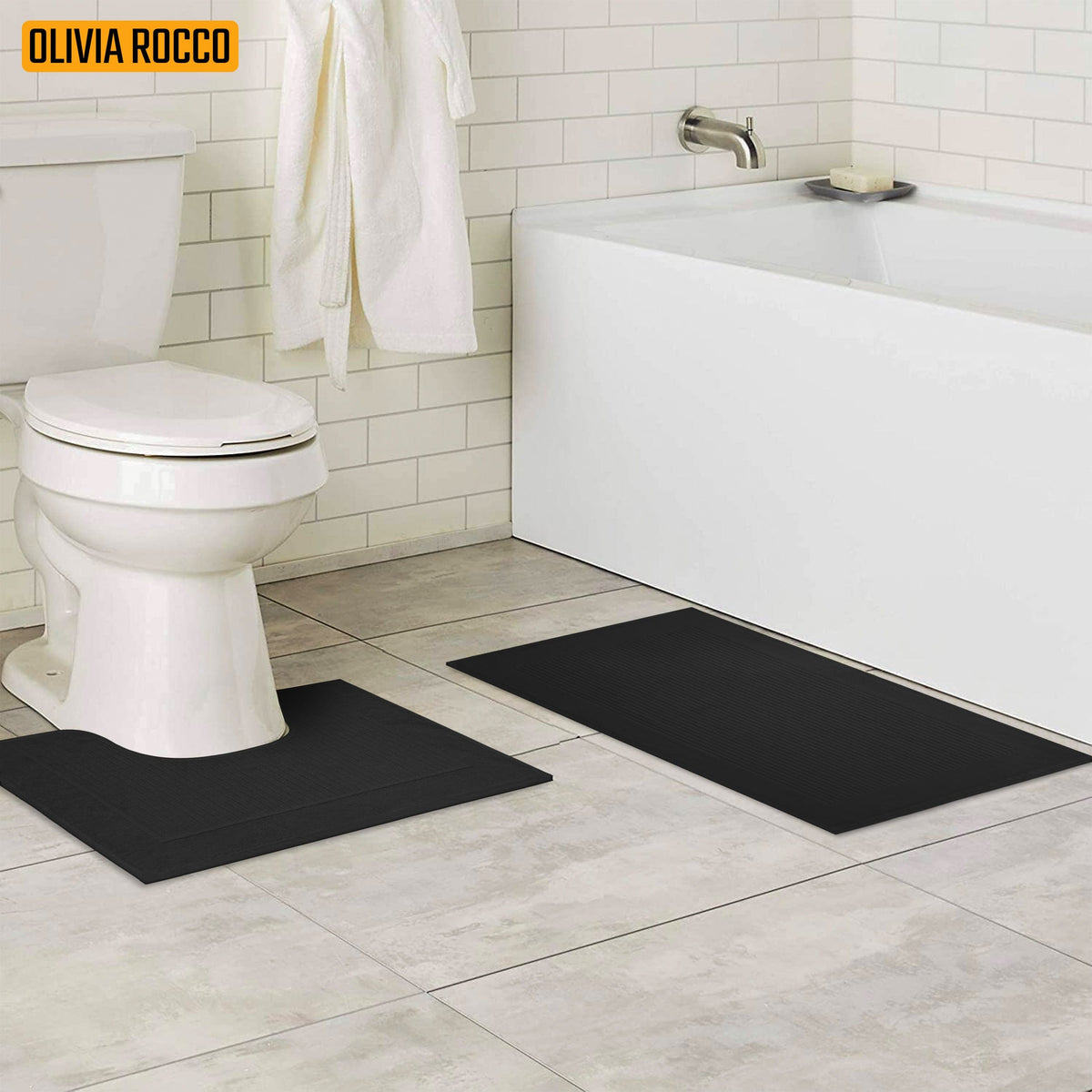 OLIVIA ROCCO Monaco 2 Piece Bath Mat And Pedestal Set Non Slip Water Absorbent 100% Cotton Easy-Care Hotel-Quality Textile – product image 5 of 10