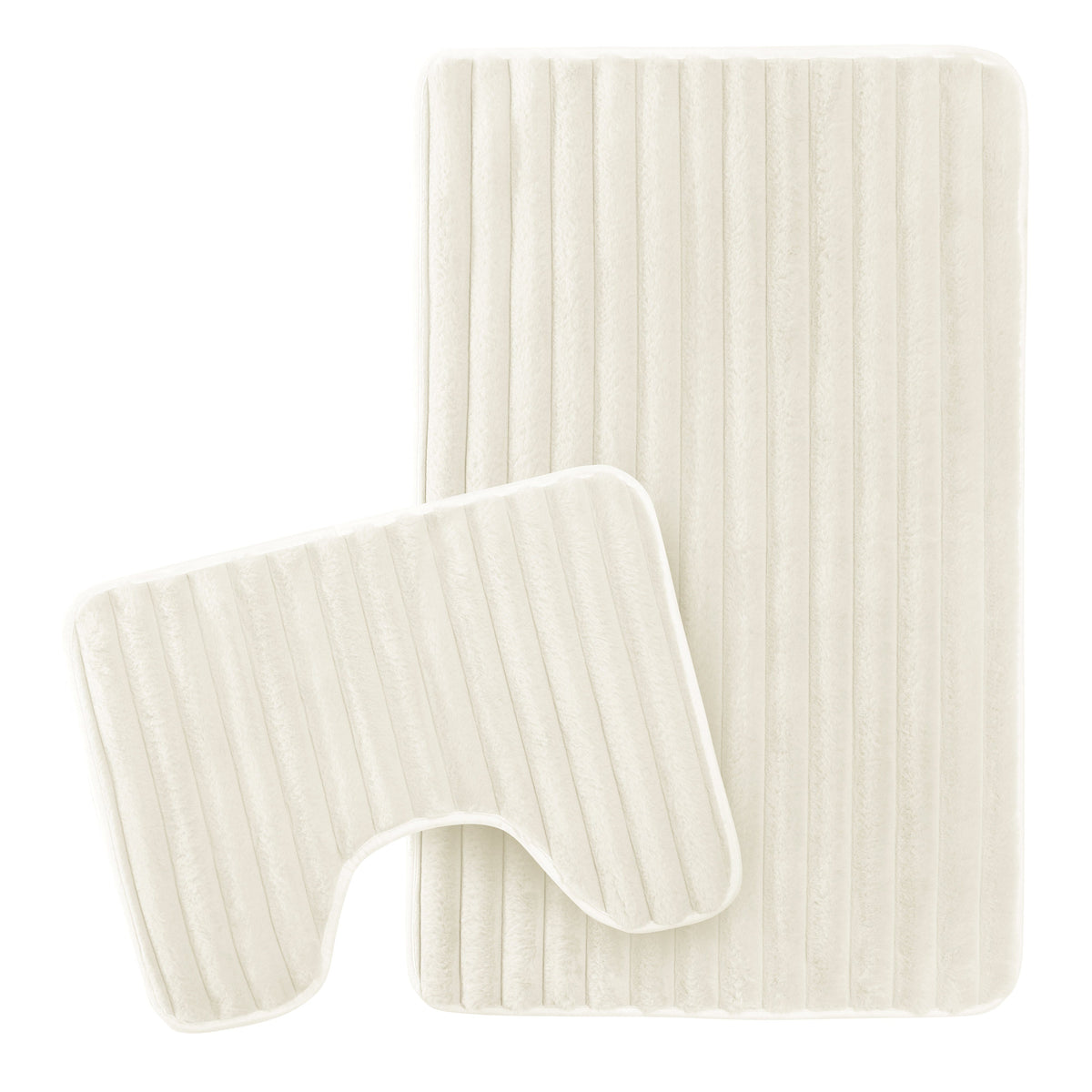 OLIVIA ROCCO 2 Piece Ribbed Bath Mat Set Cream Extra Soft Non Slip Super Absorbent Easy – product image 1 of 6