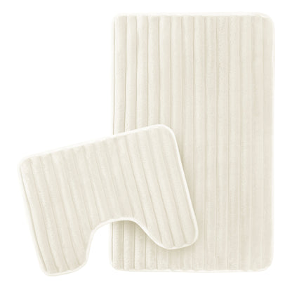 OLIVIA ROCCO 2 Piece Ribbed Bath Mat Set Cream Extra Soft Non Slip Super Absorbent Easy – product image 1 of 6