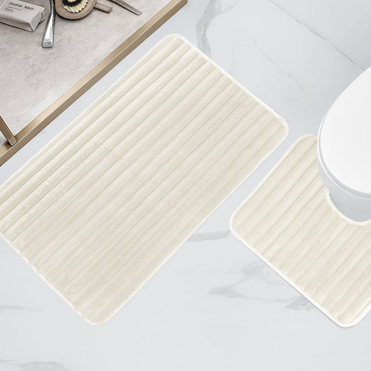 OLIVIA ROCCO 2 Piece Ribbed Bath Mat Set Cream Extra Soft Non Slip Super Absorbent Easy – product image 2 of 6
