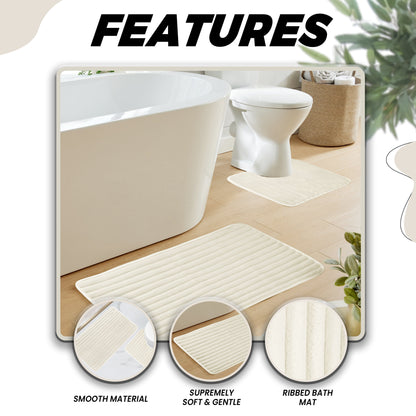 OLIVIA ROCCO 2 Piece Ribbed Bath Mat Set Cream Extra Soft Non Slip Super Absorbent Easy – product image 4 of 6