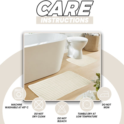 OLIVIA ROCCO 2 Piece Ribbed Bath Mat Set Cream Extra Soft Non Slip Super Absorbent Easy – product image 6 of 6