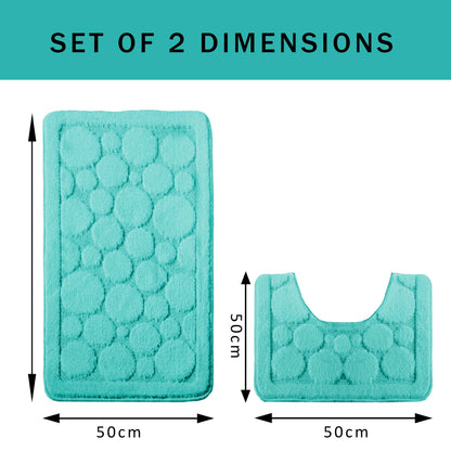 OLIVIA ROCCO Cali Bubbles 2 Piece Duck Egg Bath Mat and Pedestal Set Non Slip Super Soft Easy-Care Home Essential – product image 2 of 6