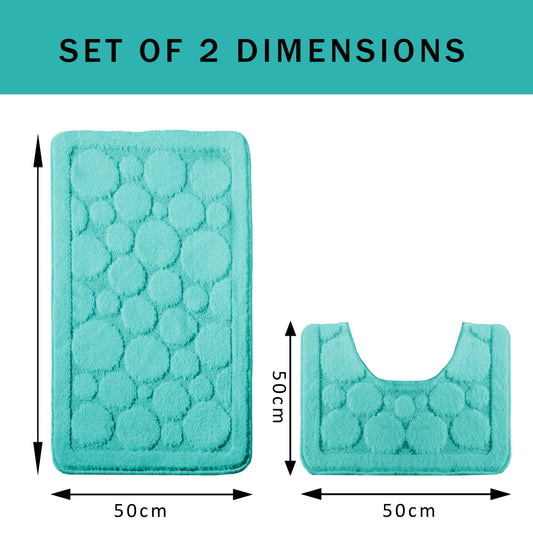 OLIVIA ROCCO Cali Bubbles 2 Piece Duck Egg Bath Mat and Pedestal Set Non Slip Super Soft Easy-Care Home Essential – product image 2 of 6