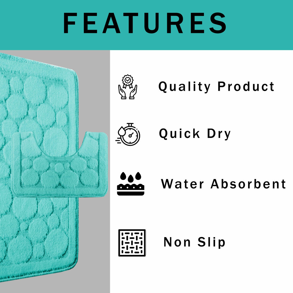 OLIVIA ROCCO Cali Bubbles 2 Piece Duck Egg Bath Mat and Pedestal Set Non Slip Super Soft Easy-Care Home Essential – product image 3 of 6