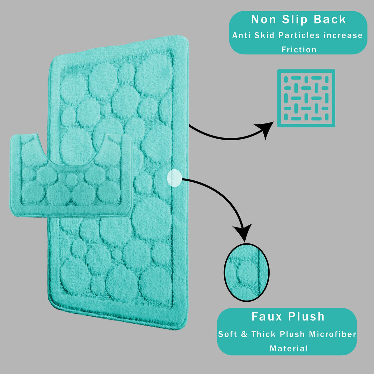 OLIVIA ROCCO Cali Bubbles 2 Piece Duck Egg Bath Mat and Pedestal Set Non Slip Super Soft Easy-Care Home Essential – product image 5 of 6
