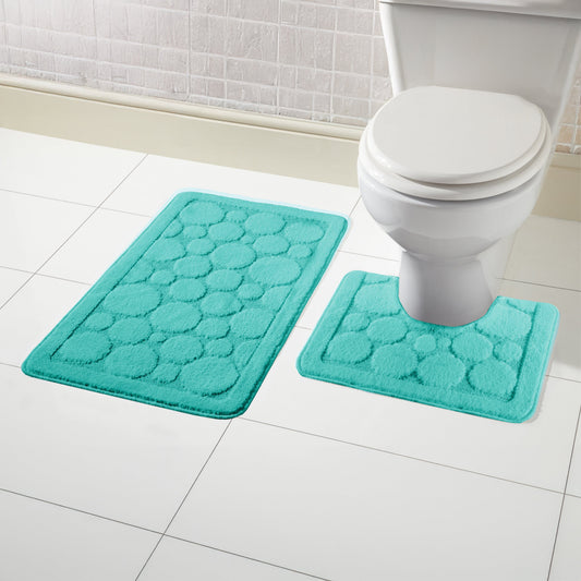 OLIVIA ROCCO Cali Bubbles 2 Piece Duck Egg Bath Mat and Pedestal Set Non Slip Super Soft Easy-Care Home Essential – product image 1 of 6