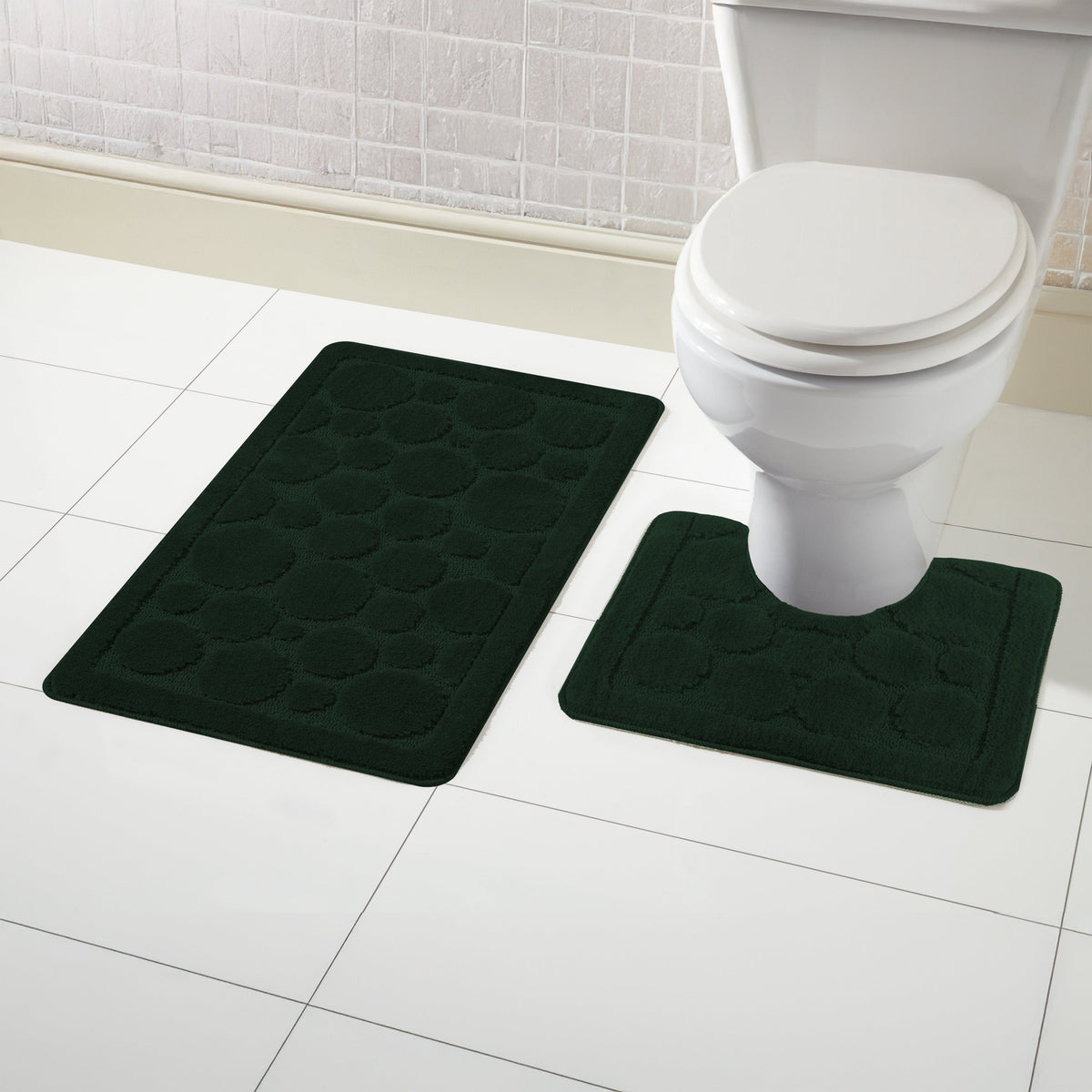 OLIVIA ROCCO Cali Bubbles Emerald Green Bath Mat And Pedestal Set Non Slip Hotel-Quality Everyday Comfort – product image 1 of 6