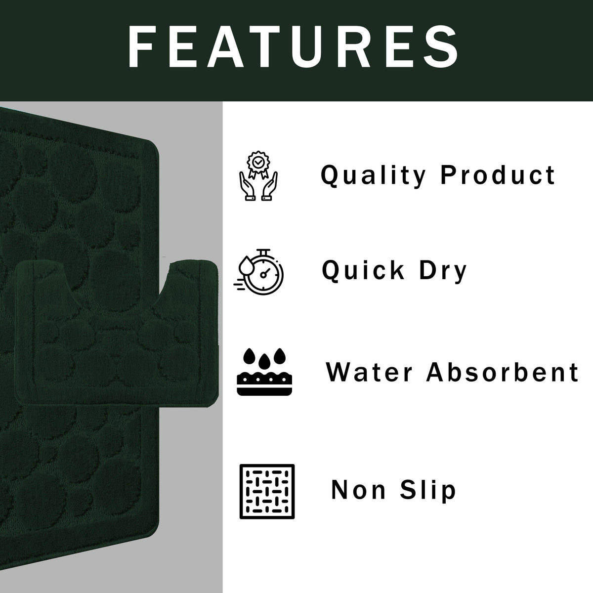 OLIVIA ROCCO Cali Bubbles Emerald Green Bath Mat And Pedestal Set Non Slip Hotel-Quality Everyday Comfort – product image 3 of 6