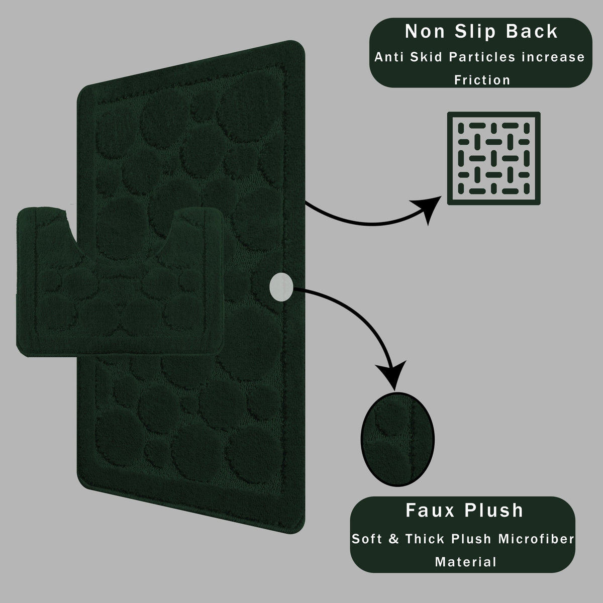 OLIVIA ROCCO Cali Bubbles Emerald Green Bath Mat And Pedestal Set Non Slip Hotel-Quality Everyday Comfort – product image 5 of 6