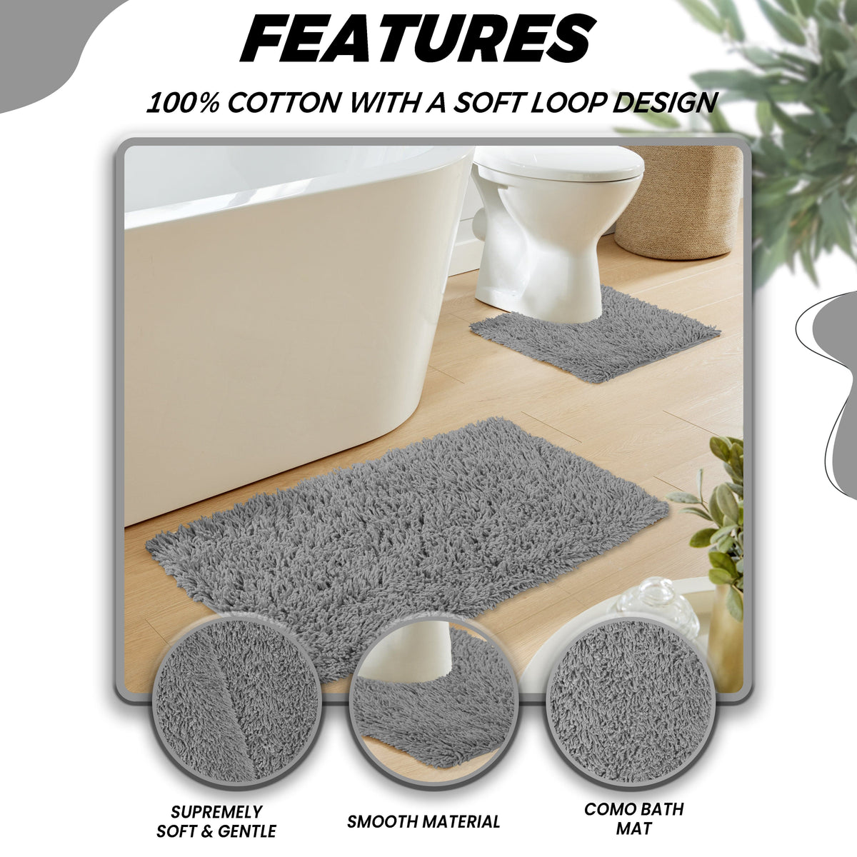 OLIVIA ROCCO Como 2 Piece Grey Bath Mat And Pedestal Set Non-Slip Super Absorbent Cotton Easy-Care Hotel-Quality Textile – product image 3 of 5