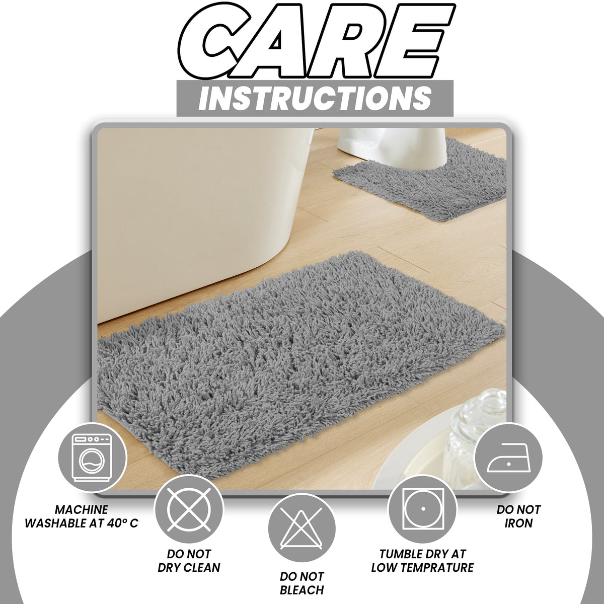 OLIVIA ROCCO Como 2 Piece Grey Bath Mat And Pedestal Set Non-Slip Super Absorbent Cotton Easy-Care Hotel-Quality Textile – product image 5 of 5