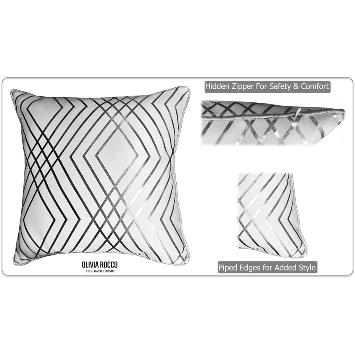 OLIVIA ROCCO Geo Sparkle Cushion Covers 2 Pack Geo White Decorative Pillow Cases For Sofa – product image 3 of 8