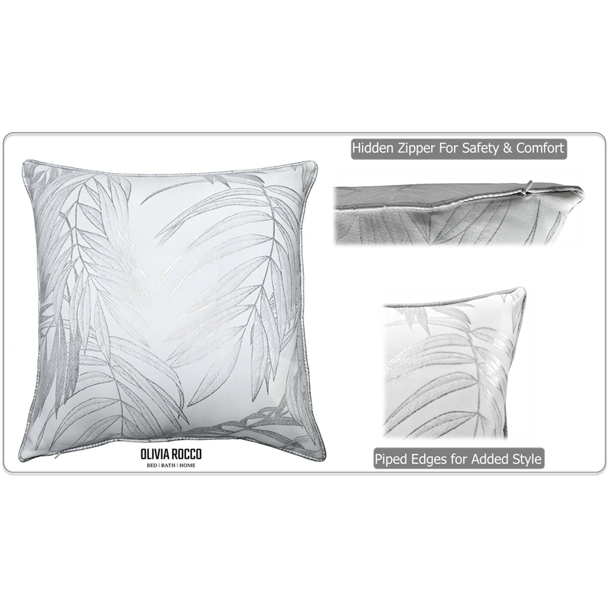 OLIVIA ROCCO Leaf Sparkle Set Of 2 Cushion Covers Leaf White Modern Decorative Throw – product image 3 of 8