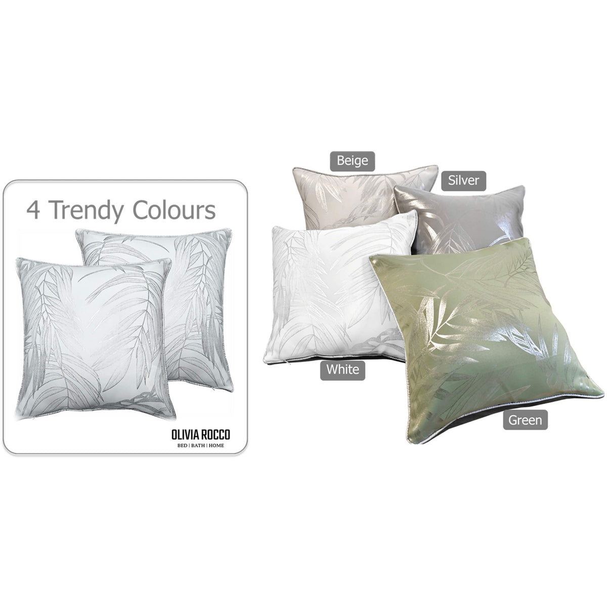 OLIVIA ROCCO Leaf Sparkle Set Of 2 Cushion Covers Leaf White Modern Decorative Throw – product image 5 of 8
