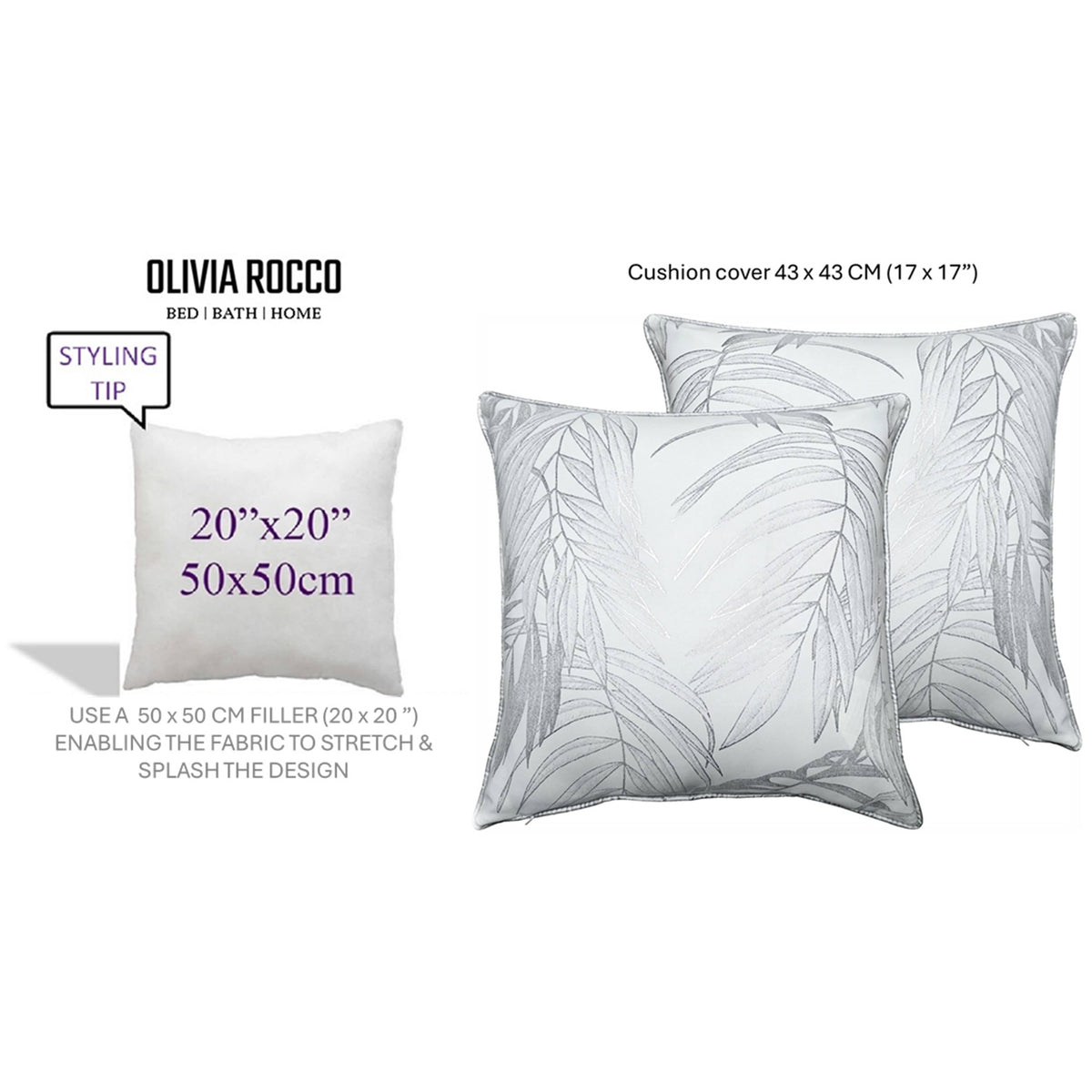 OLIVIA ROCCO Leaf Sparkle Set Of 2 Cushion Covers Leaf White Modern Decorative Throw – product image 6 of 8