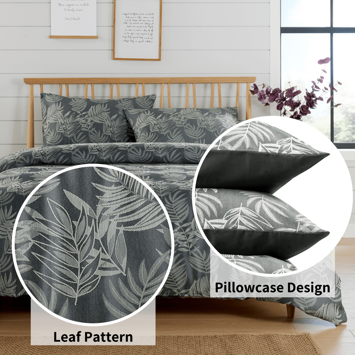 OLIVIA ROCCO Leaf Jacquard Reversible Duvet Cover Sets Grey And Pink Cotton Blend Eco – product image 7 of 9