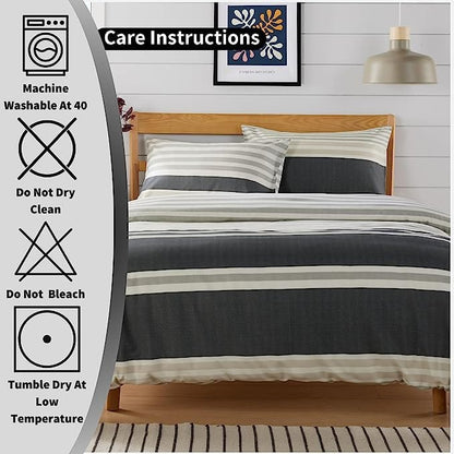 OLIVIA ROCCO Duvet Cover Set Miami Stripes Reversible Hypoallergenic Cotton Blend Grey Super Soft Hotel-Style Finish – product image 2 of 9