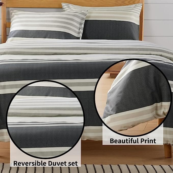 OLIVIA ROCCO Duvet Cover Set Miami Stripes Reversible Hypoallergenic Cotton Blend Grey Super Soft Hotel-Style Finish – product image 1 of 9