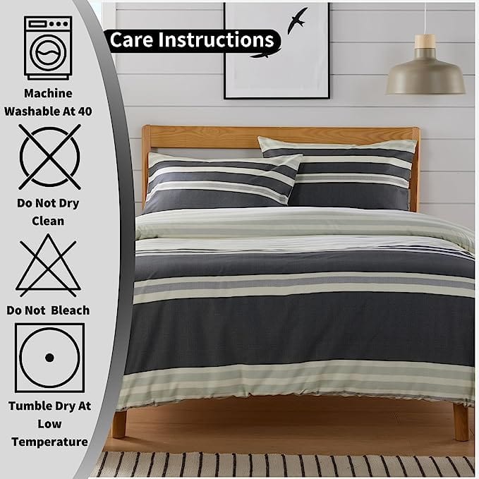 OLIVIA ROCCO Duvet Cover Set Miami Stripes Reversible Hypoallergenic Cotton Blend Grey Super Soft Hotel-Style Finish – product image 8 of 9