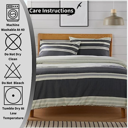 OLIVIA ROCCO Duvet Cover Set Miami Stripes Reversible Hypoallergenic Cotton Blend Grey Super Soft Hotel-Style Finish – product image 8 of 9