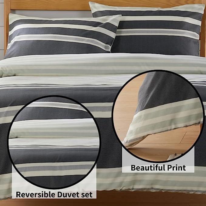 OLIVIA ROCCO Duvet Cover Set Miami Stripes Reversible Hypoallergenic Cotton Blend Grey Super Soft Hotel-Style Finish – product image 7 of 9