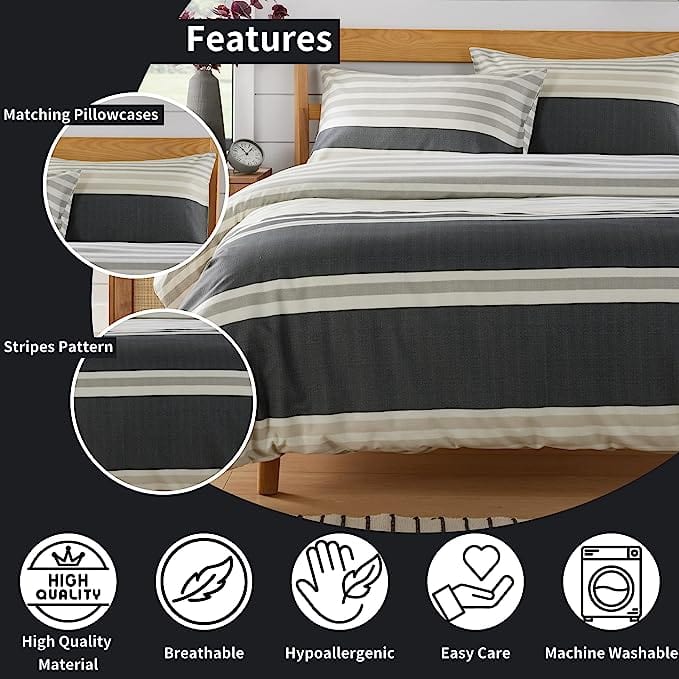 OLIVIA ROCCO Duvet Cover Set Miami Stripes Reversible Hypoallergenic Cotton Blend Grey Super Soft Hotel-Style Finish – product image 10 of 10