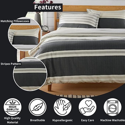 OLIVIA ROCCO Duvet Cover Set Miami Stripes Reversible Hypoallergenic Cotton Blend Grey Super Soft Hotel-Style Finish – product image 10 of 10