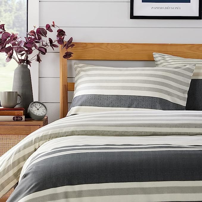 OLIVIA ROCCO Duvet Cover Set Miami Stripes Reversible Hypoallergenic Cotton Blend Grey Super Soft Hotel-Style Finish – product image 8 of 10