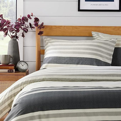 OLIVIA ROCCO Duvet Cover Set Miami Stripes Reversible Hypoallergenic Cotton Blend Grey Super Soft Hotel-Style Finish – product image 8 of 10