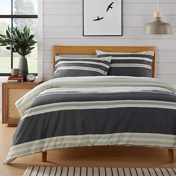 OLIVIA ROCCO Duvet Cover Set Miami Stripes Reversible Hypoallergenic Cotton Blend Grey Super Soft Hotel-Style Finish – product image 3 of 9