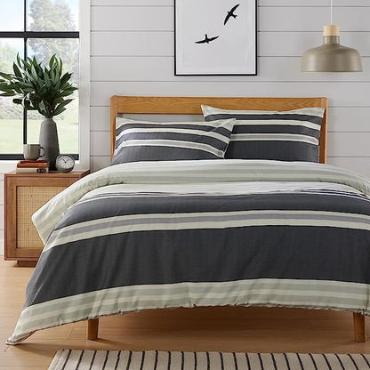 OLIVIA ROCCO Duvet Cover Set Miami Stripes Reversible Hypoallergenic Cotton Blend Grey Super Soft Hotel-Style Finish – product image 3 of 9