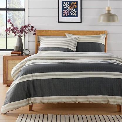 OLIVIA ROCCO Duvet Cover Set Miami Stripes Reversible Hypoallergenic Cotton Blend Grey Super Soft Hotel-Style Finish – product image 7 of 10