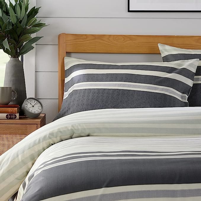 OLIVIA ROCCO Duvet Cover Set Miami Stripes Reversible Hypoallergenic Cotton Blend Grey Super Soft Hotel-Style Finish – product image 4 of 9