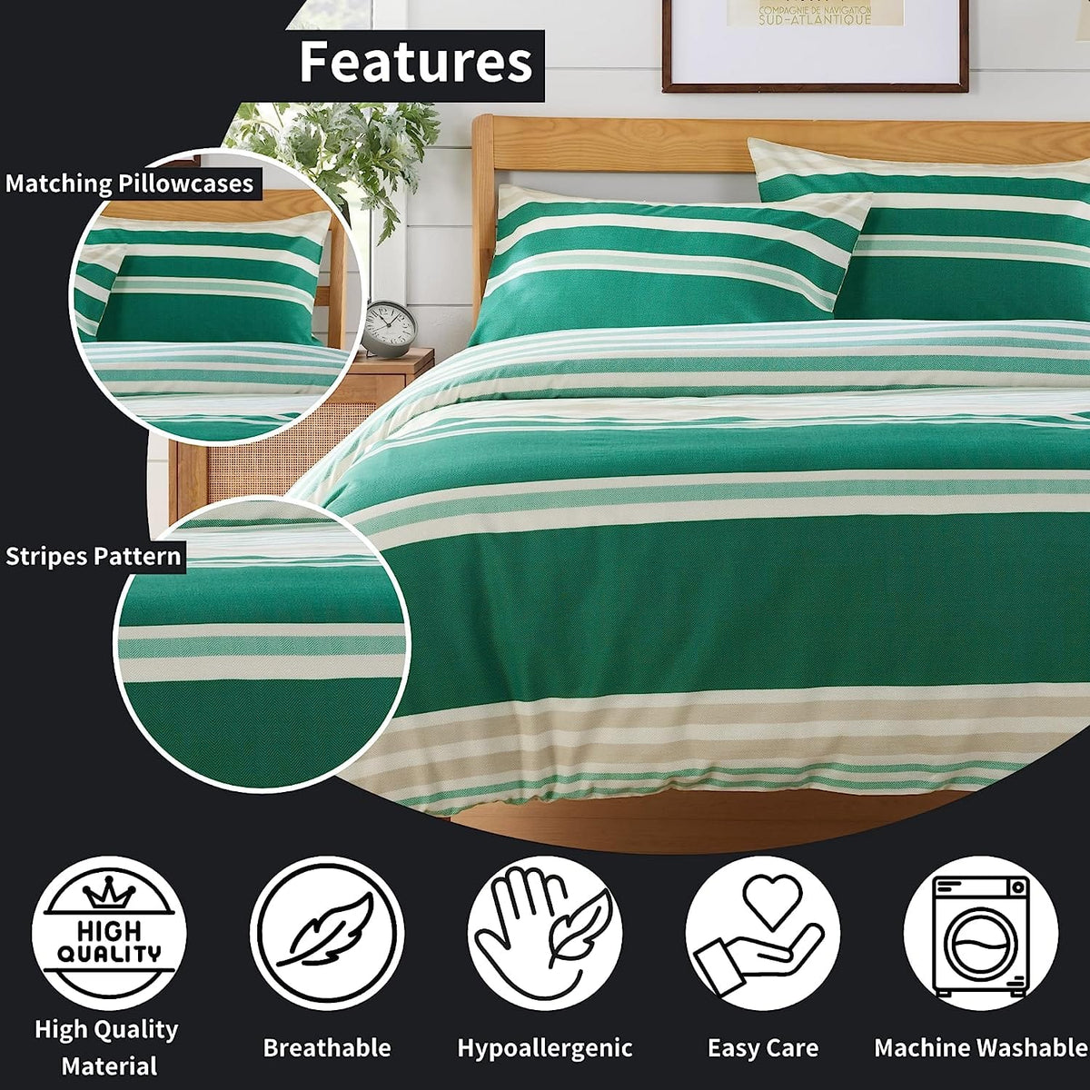 OLIVIA ROCCO Duvet Cover Set Miami Stripes Reversible Hypoallergenic Cotton Blend Grey Super Soft Hotel-Style Finish – product image 5 of 10