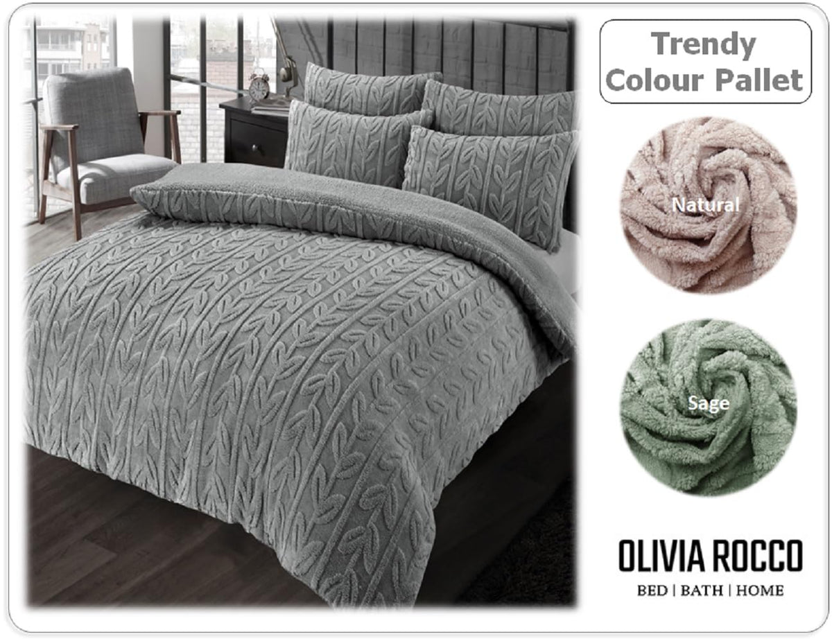 OLIVIA ROCCO Leaf Print Teddy Duvet Set With Reversible Sherpa Fleece Ultra Soft Winter – product image 5 of 7